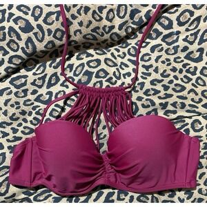 Ambrielle Maroon Strappy Front Halter Bikini Top Swimwear,‎ Medium